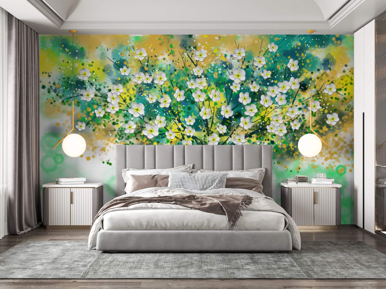 Papier peint fleurs de différentes teintes sur un arbre à fleurs