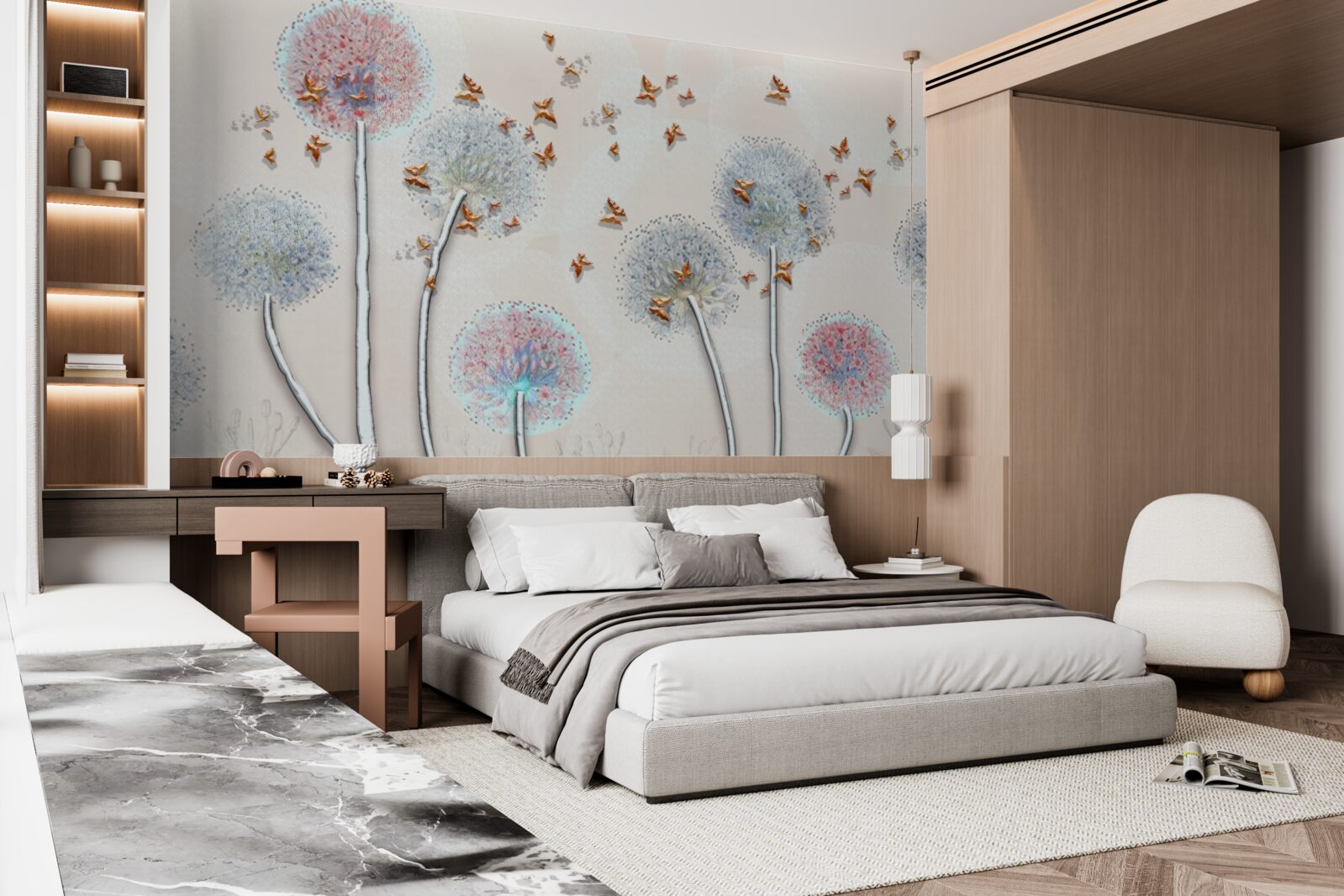 Papier peint un champ d'asclépiades enveloppe un vol de papillons