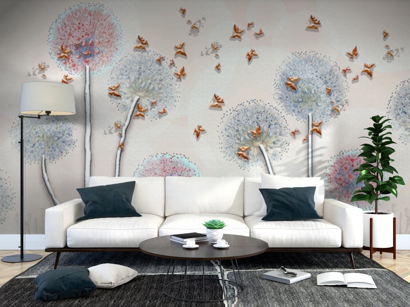 Papier peint un champ d'asclépiades enveloppe un vol de papillons