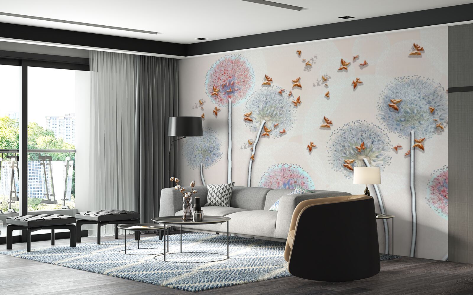 Papier peint un champ d'asclépiades enveloppe un vol de papillons