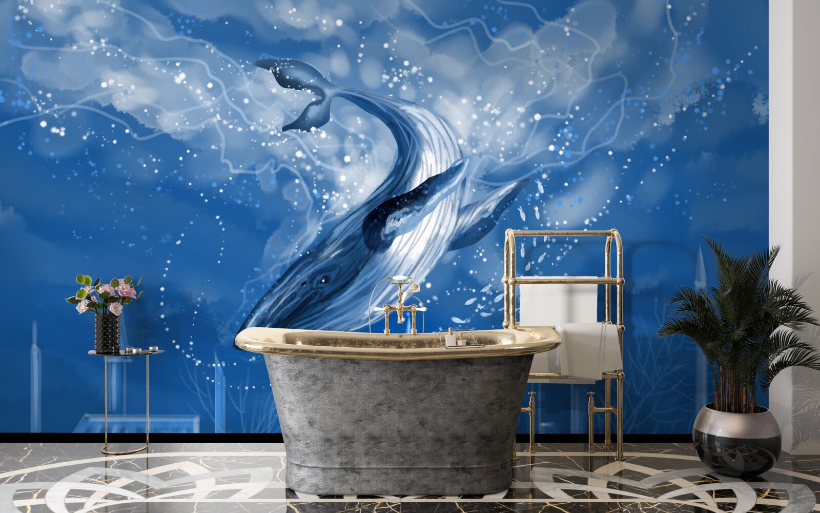 Papier peint abîme océanique et baleine bleue