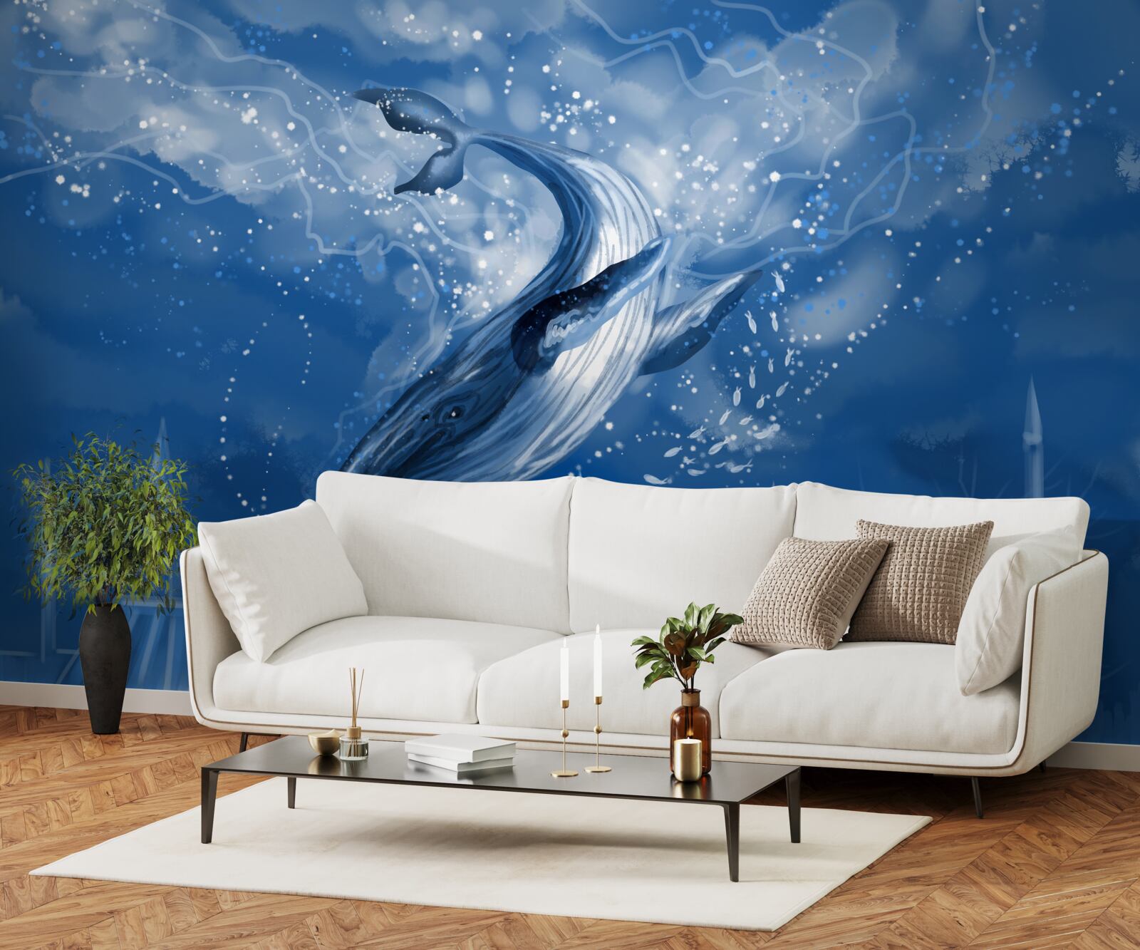 Papier peint abîme océanique et baleine bleue