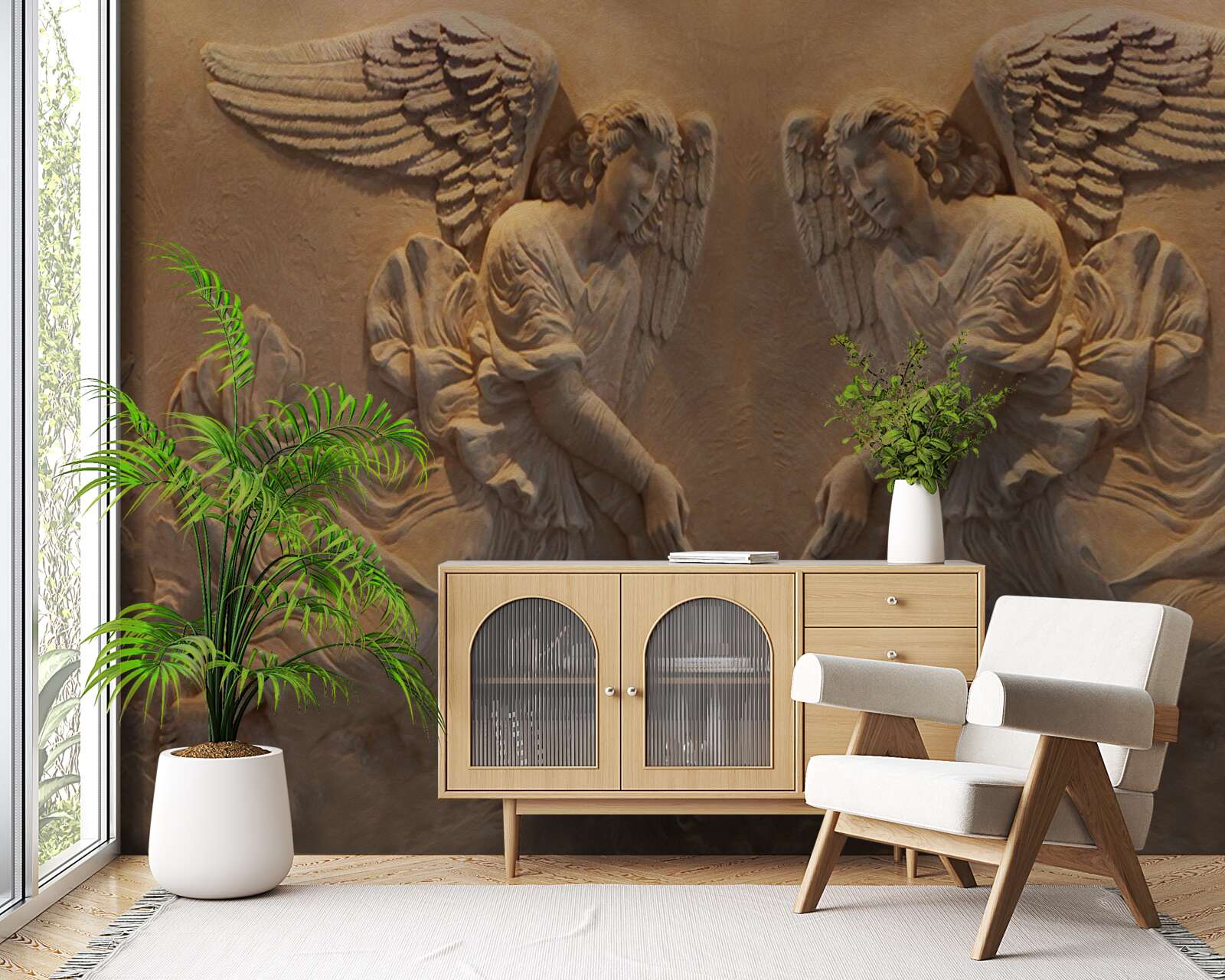 Papier peint fille et garçon avec des ailes