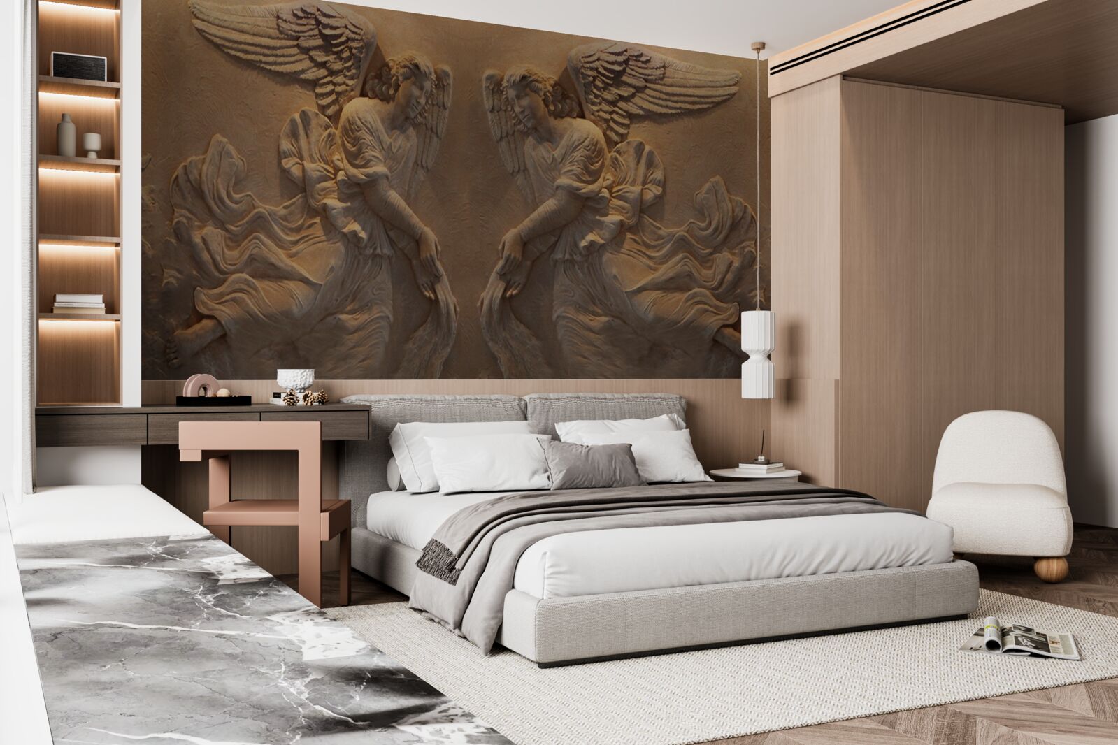 Papier peint fille et garçon avec des ailes