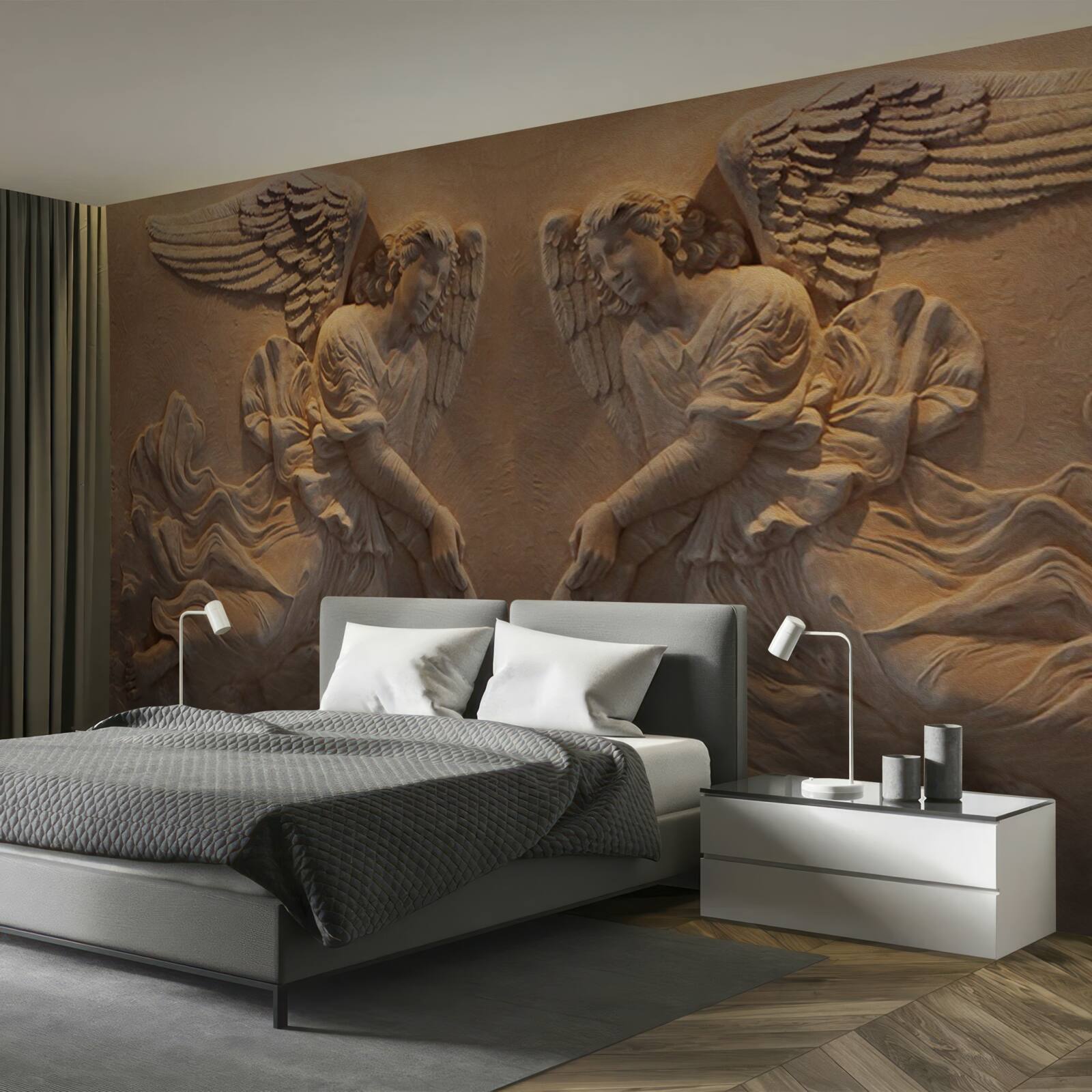 Papier peint fille et garçon avec des ailes