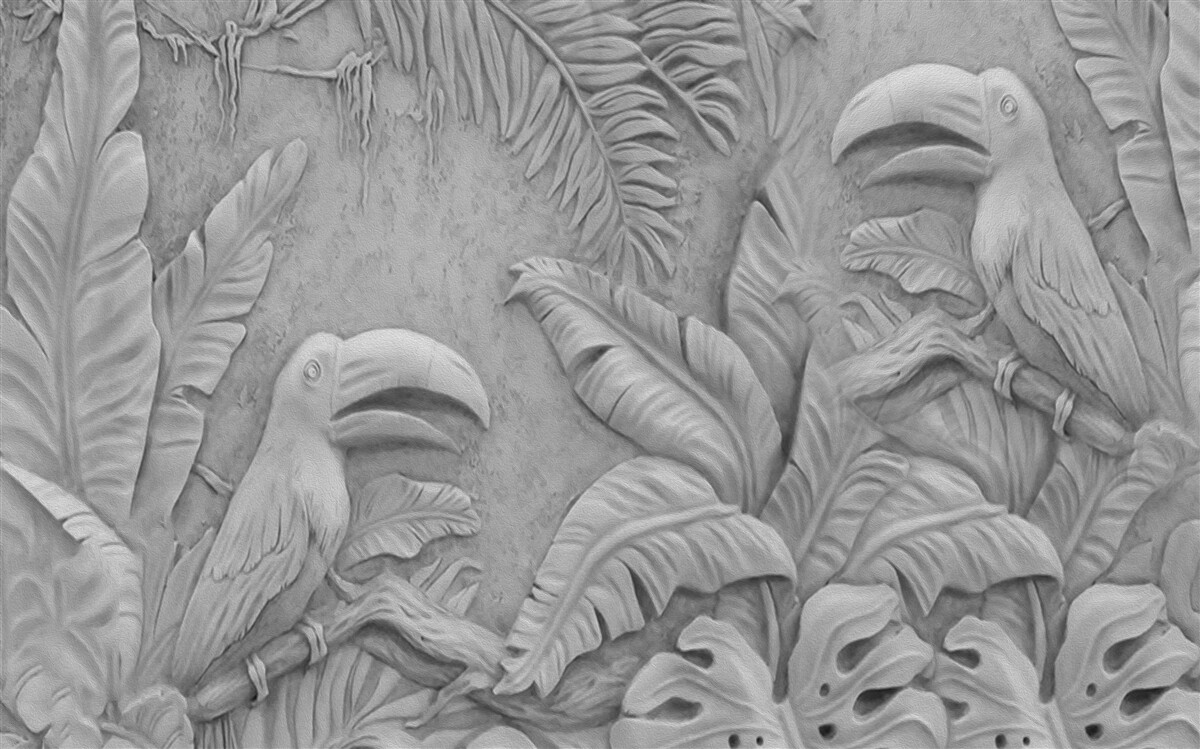 Papier peint bas-relief oiseaux tropicaux dans la forêt