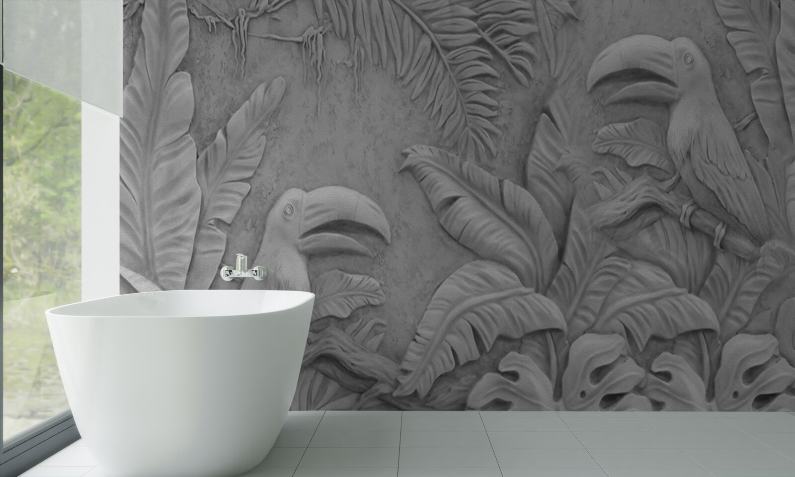 Papier peint bas-relief oiseaux tropicaux dans la forêt