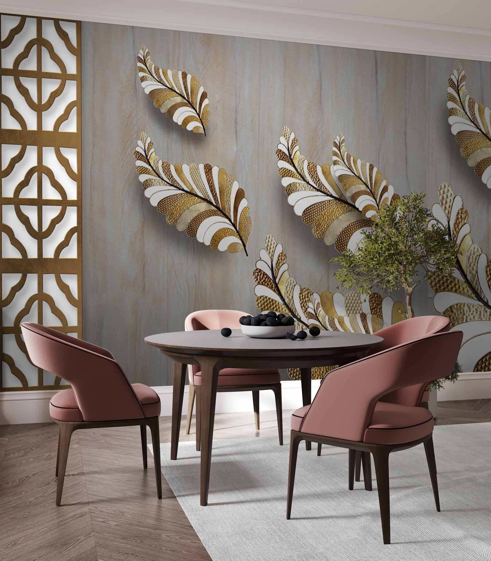 Papier peint Les feuilles décorées d'un motif léopard attirent par leur beauté.