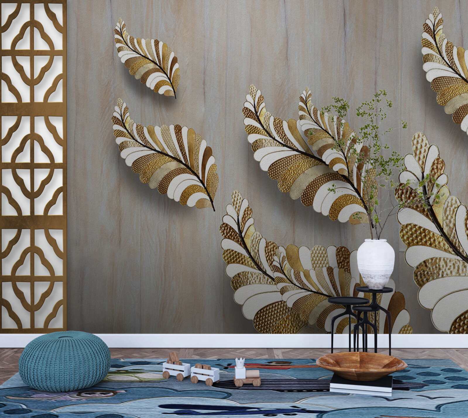 Papier peint Les feuilles décorées d'un motif léopard attirent par leur beauté.