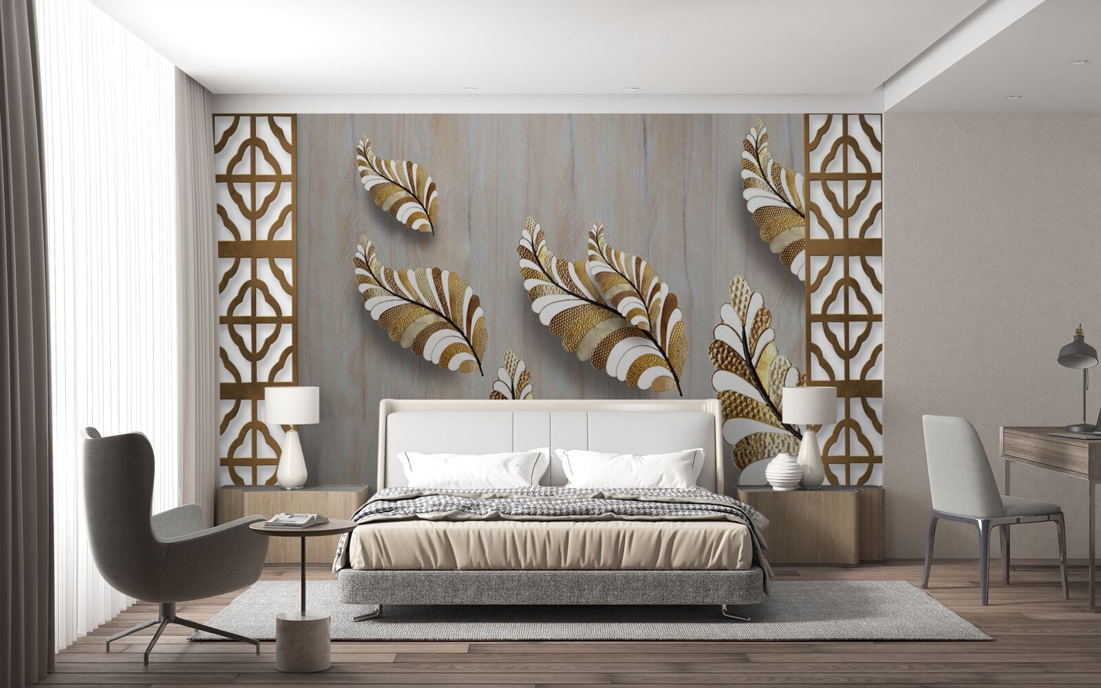 Papier peint Les feuilles décorées d'un motif léopard attirent par leur beauté.