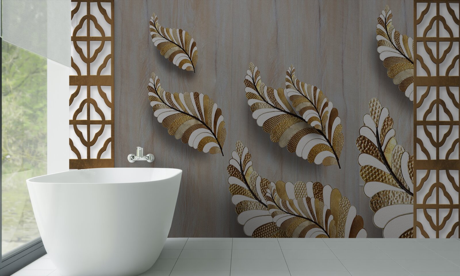 Papier peint Les feuilles décorées d'un motif léopard attirent par leur beauté.