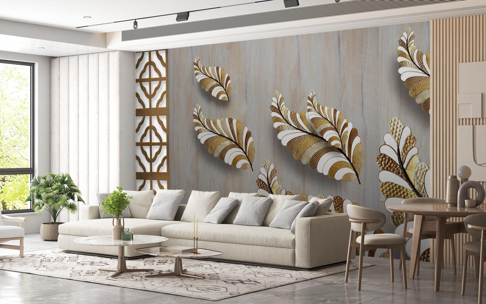 Papier peint Les feuilles décorées d'un motif léopard attirent par leur beauté.