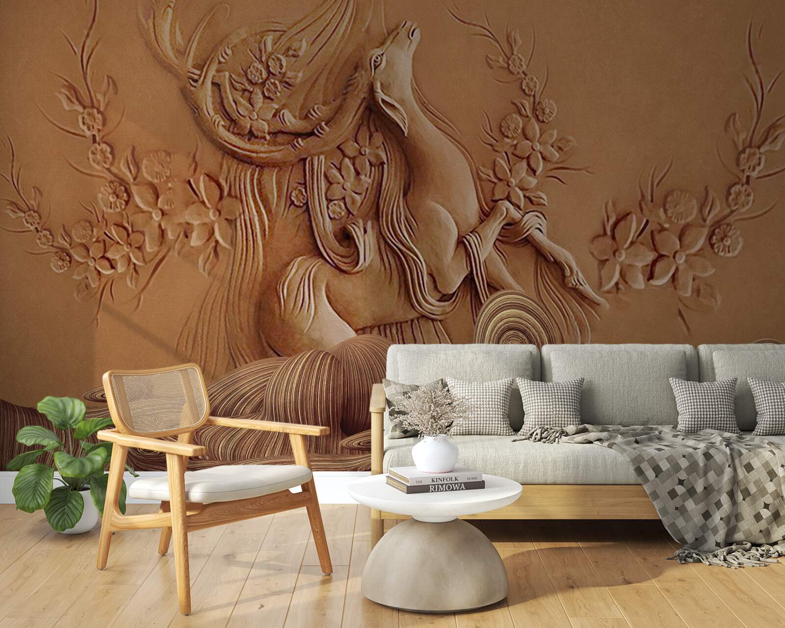 Papier peint beau bas-relief représentant une chèvre vivant dans les montagnes