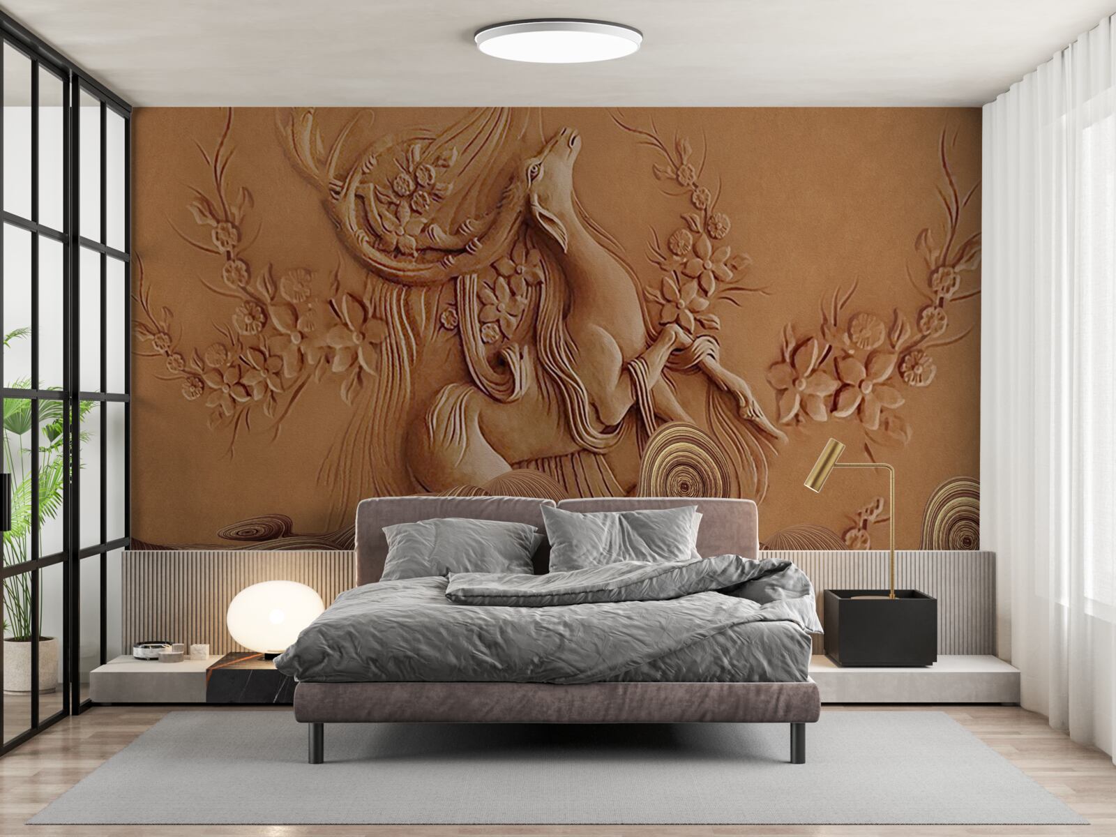 Papier peint beau bas-relief représentant une chèvre vivant dans les montagnes