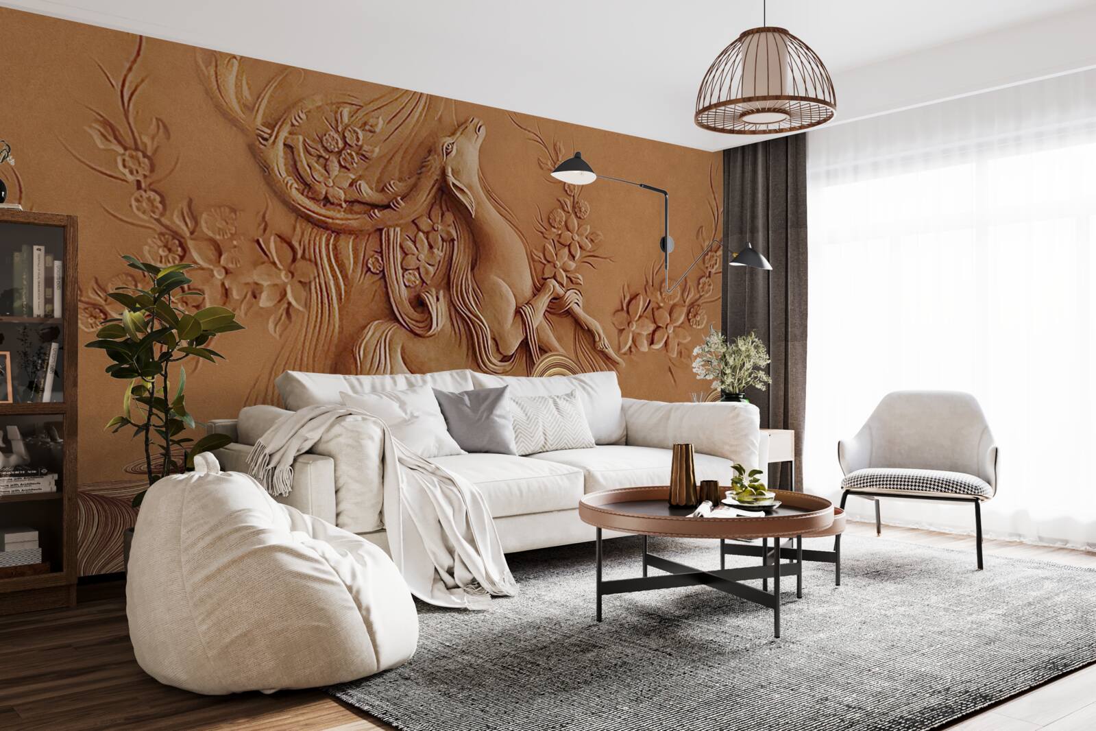 Papier peint beau bas-relief représentant une chèvre vivant dans les montagnes